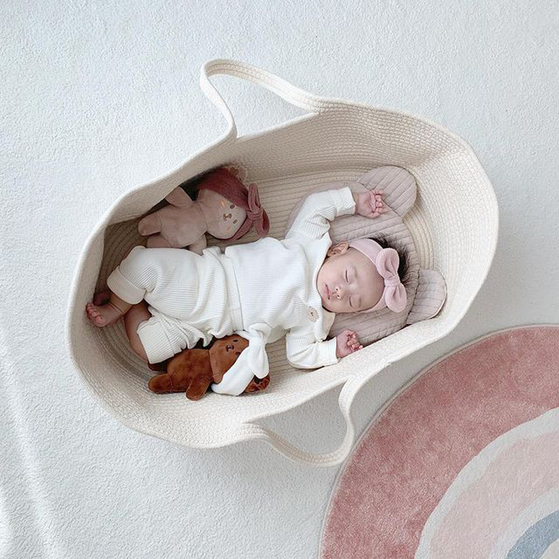 ins Cotton Rope Crib Newborn Hand Basket Baby Cradle Outdoor Sleeping Basket Portable Furniture Shooting Artifact