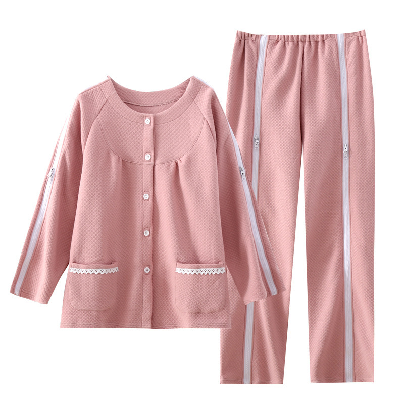 Bedridden paralyzed patients are easy to wear and take off nursing clothing fracture patients men and women home hospital gown pajamas solid color cotton spring and autumn