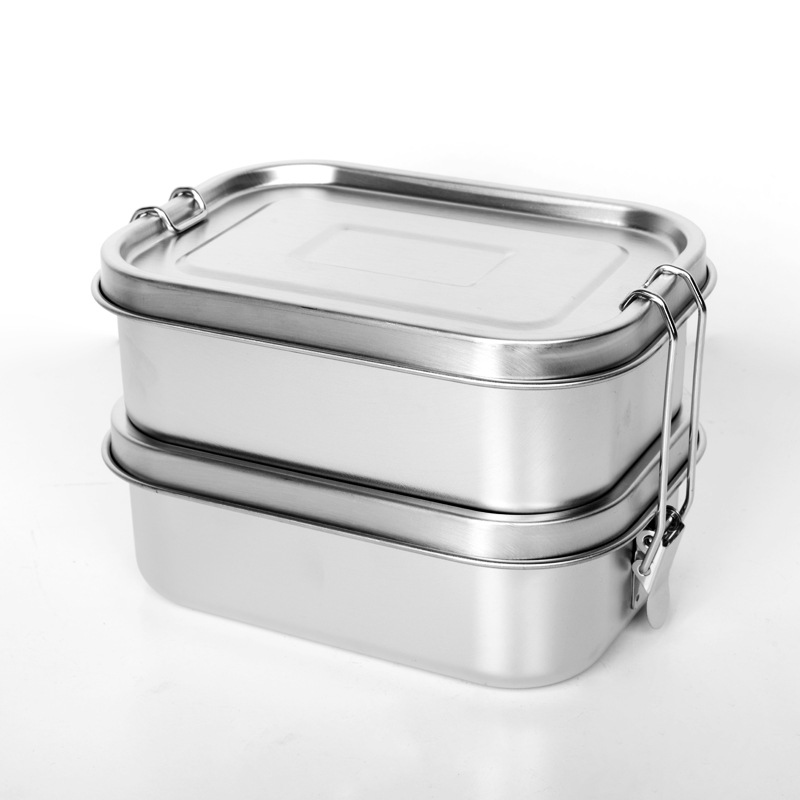 Food Grade 304 Material Stainless Steel Lunch Box Rectangular with Lid Preservation Box Canteen Lunch Box Steamed Rice Lunch Box