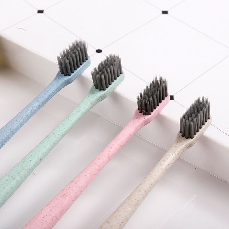 Household Wheat Straw Bamboo Charcoal Toothbrush Travel Convenient Bag Hotel Oral LOGO Printable Soft Hair Toothbrush
