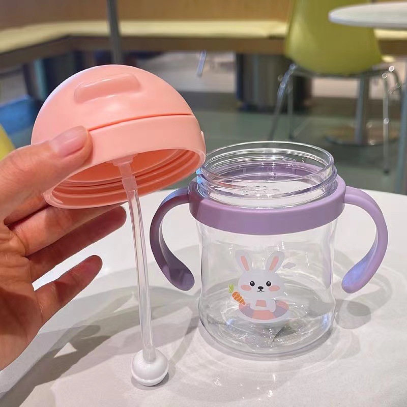 New baby drinking cup children's plastic straw cup with handle gravity ball baby cartoon dinosaur water Cup