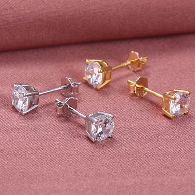 Cheai S925 silver four-claw zircon earrings simple single diamond earrings European and American fashion men's and women's diamond earrings cross-border