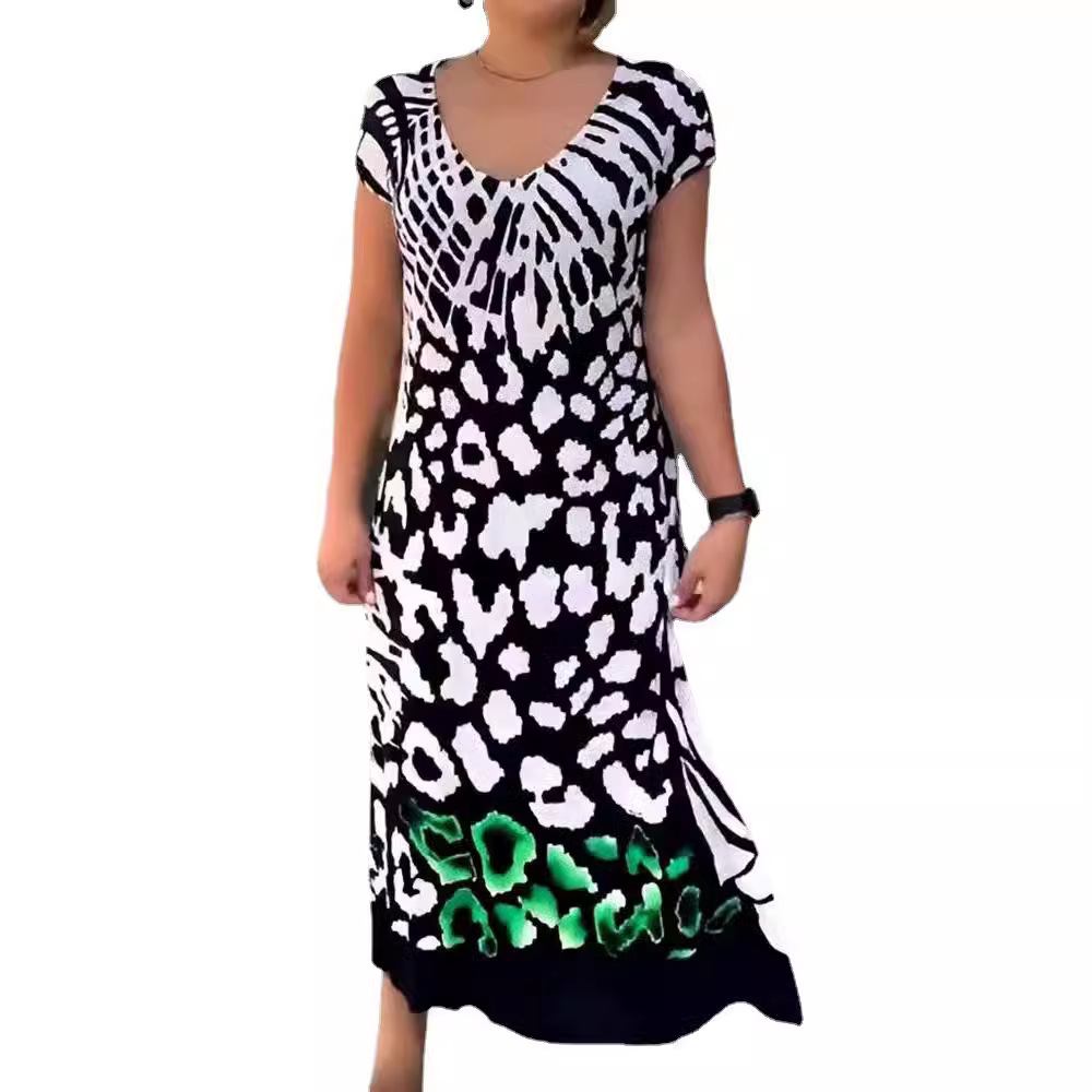 2023 Cross-border Summer New European and American Fashion Printed Loose Dress Women Amazon Quick Sale
