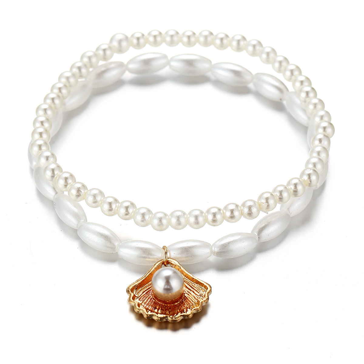 5379 Xiaotong Europe and the United States cross-border new simple artificial pearl fan shell pendant anklet creative retro foot decoration