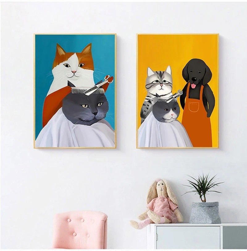 Cartoon cat poster painting canvas oil painting art picture living room children bedroom nursery home decoration painting core