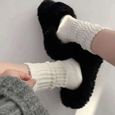 Internet Celebrous Thick Needle Loose Mouth High Tube Women's Spring and Autumn Stacking Stocking Trendy White Long Tube Women's Socks Solid Color Zhuji Socks