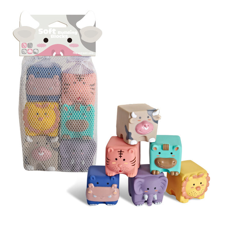 Cross-Border baby cartoon hand catch ball can bite 0-1 year old baby bath toy early education digital block vinyl animal