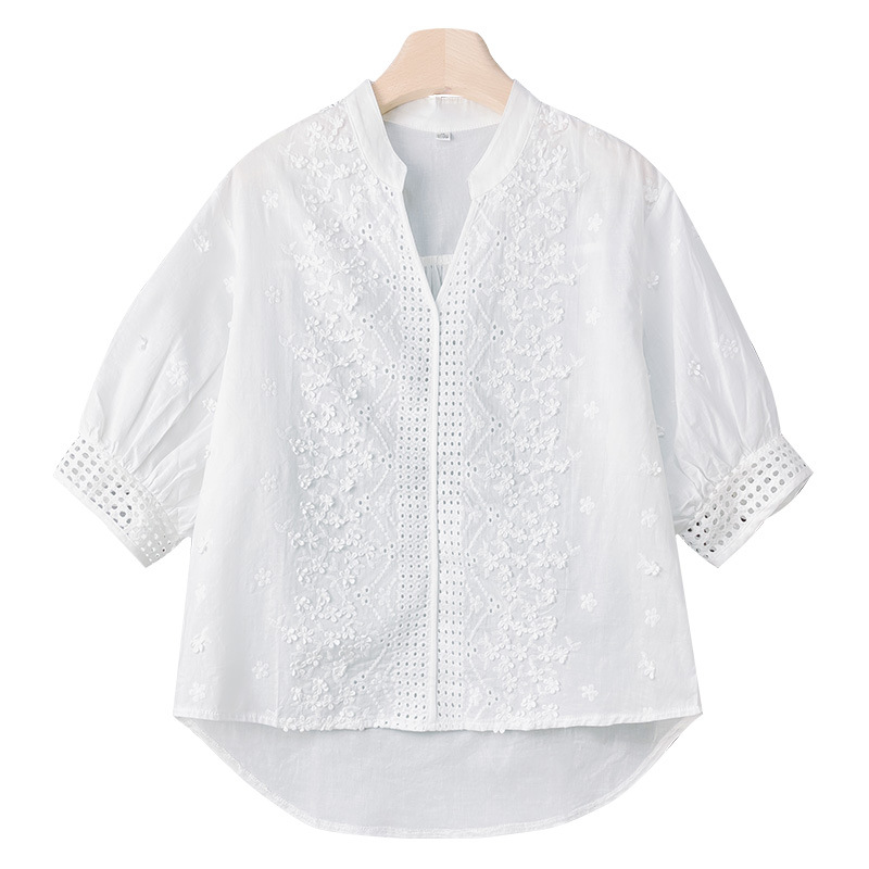 French Embroidered Shirt Women's Half Sleeve 2024 Summer New Arrival Pretty Age-Reducing Shirt Top Niche Chic Shirt