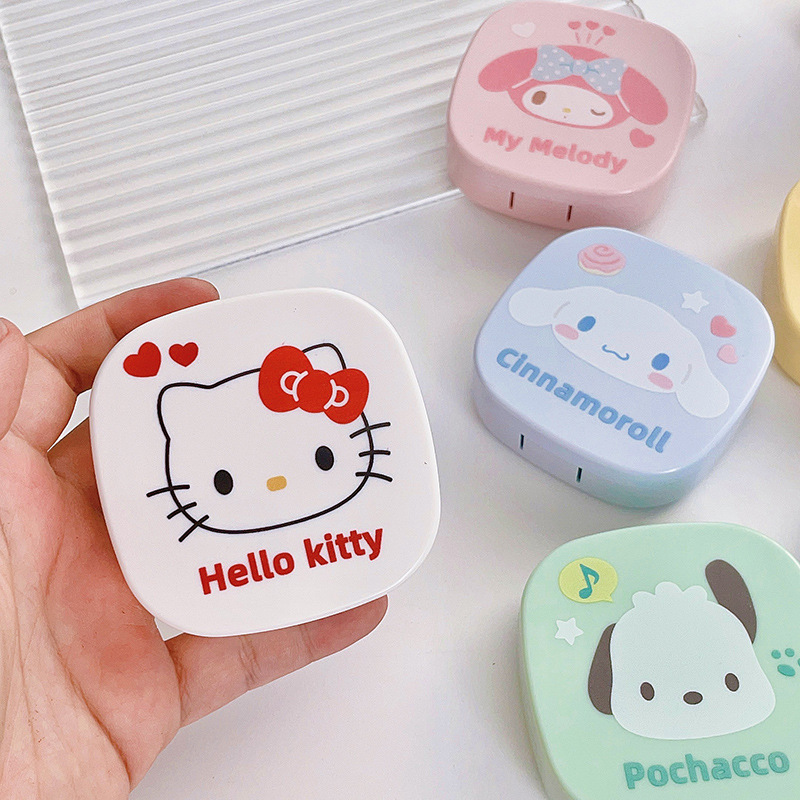 Beauty pupil box cute cartoon contact lens couple Box care box INS portable cartoon box with mirror