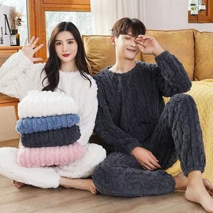 Jacquard cotton velvet cotton soft home wear autumn and winter New coral velvet pajamas women's thickened long sleeve couple outer wear suit