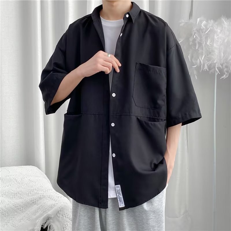 2022 Hong Kong Style Short-sleeved Shirt Jacket Men's Loose Summer Thin Fashionable Instagram Style Workwear Japanese Style Plagianshuai Half-sleeved Shirt