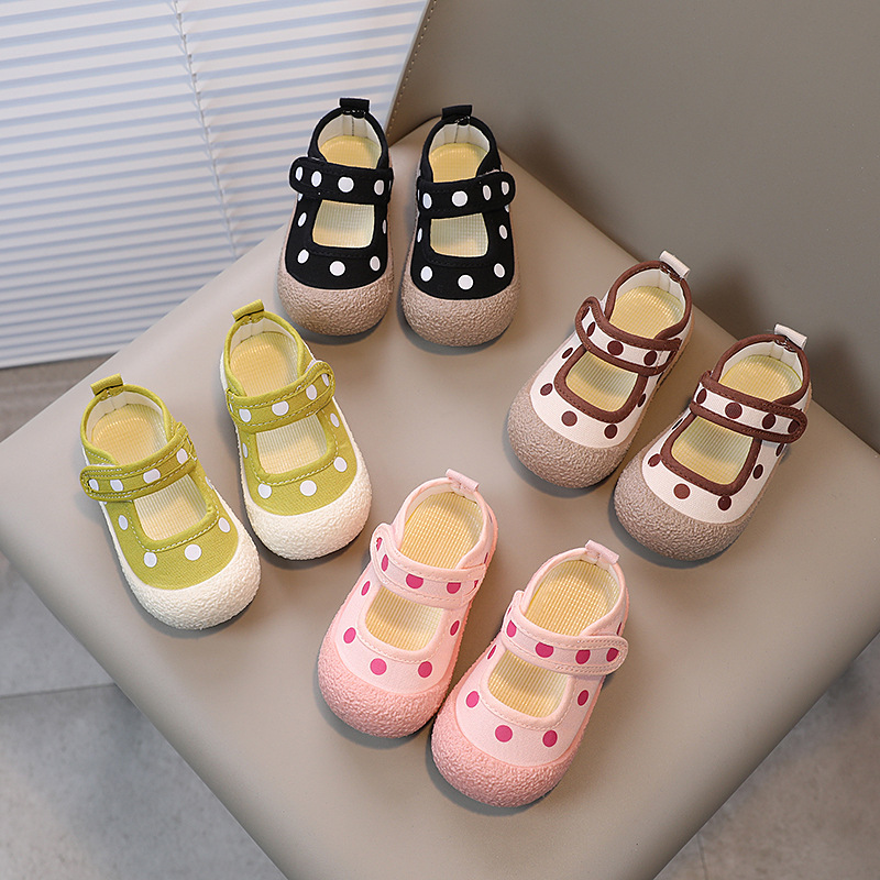 Children's Shoes 2023 Spring and Summer New Children's Canvas Shoes Boys and Girls Wave Dot Baby Soft Bottom Velcro Casual Shoes Trendy