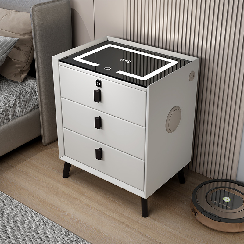 Three-drawer smart bedside table wireless charging Bluetooth audio fingerprint lock bedroom multi-functional small Internet celebrity bedside cabinet