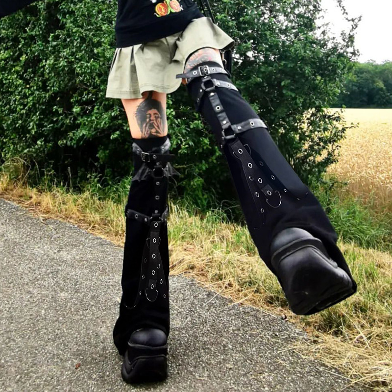 Amazon European and American Diablo Punk Style Sweet Cool Spice Girls Corn Eyes Metal Buckle Decorative Flared Pants Knitted Leg Socks Leg Cover