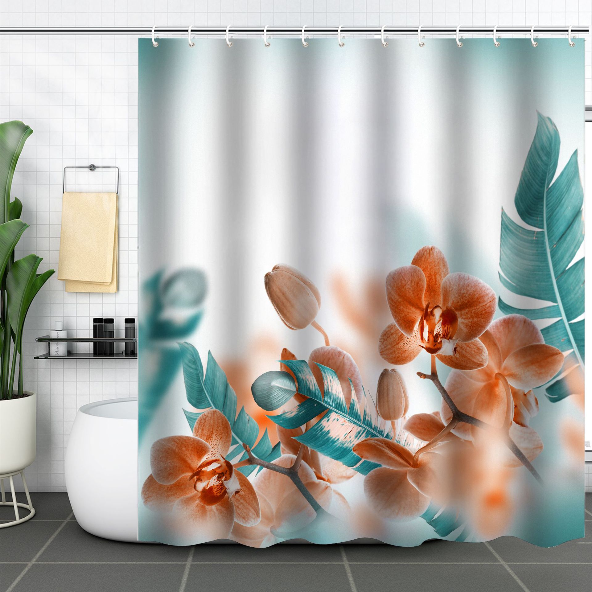 Bathroom Curtain Amazon Floral Waterproof Shower Curtain 3d Digital Printing Polyester Shower Curtain Bathroom Partition