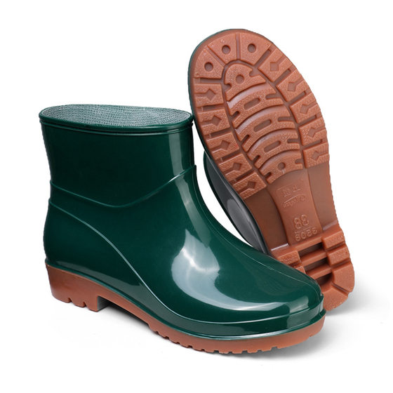 Plastic 3508 short rain boots women's water shoes low tube PVC beef tendon thick bottom fleece-lined solid color work shoes rain boots waterproof