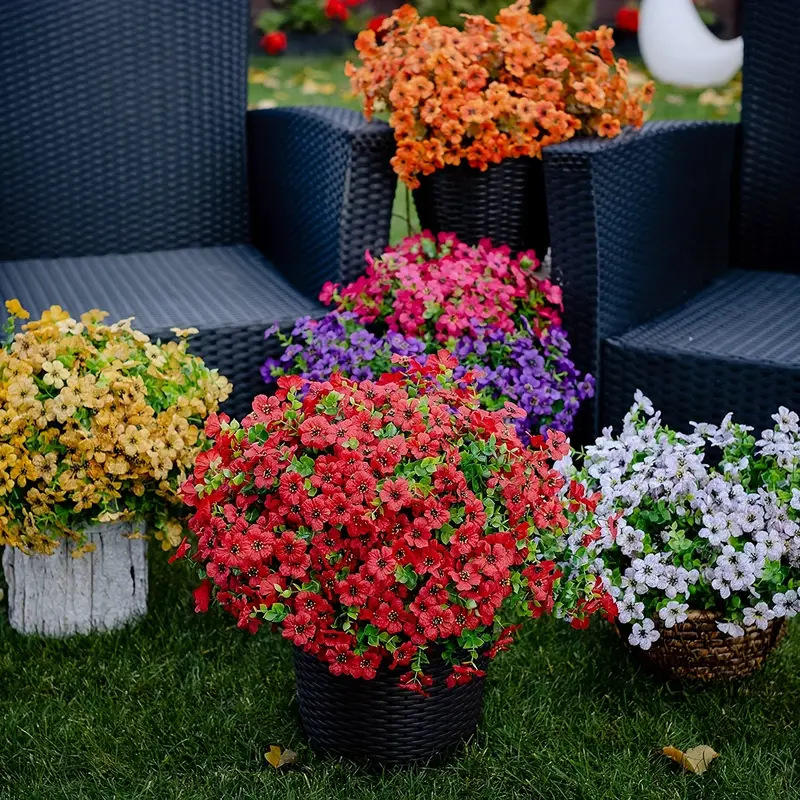 跨境仿真水草丝印布花紫罗兰七叉春草花婚庆家居装扮仿真绿植花束