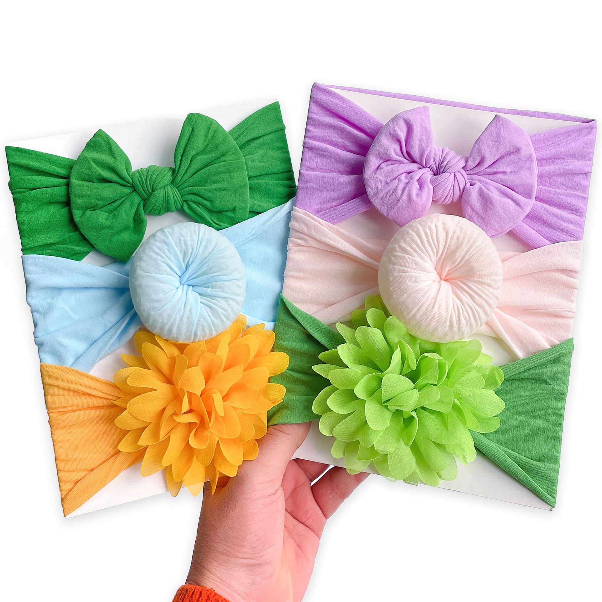 New baby bow headdress 3pcs suit European and American children's nylon seamless wide headscarf baby hair band