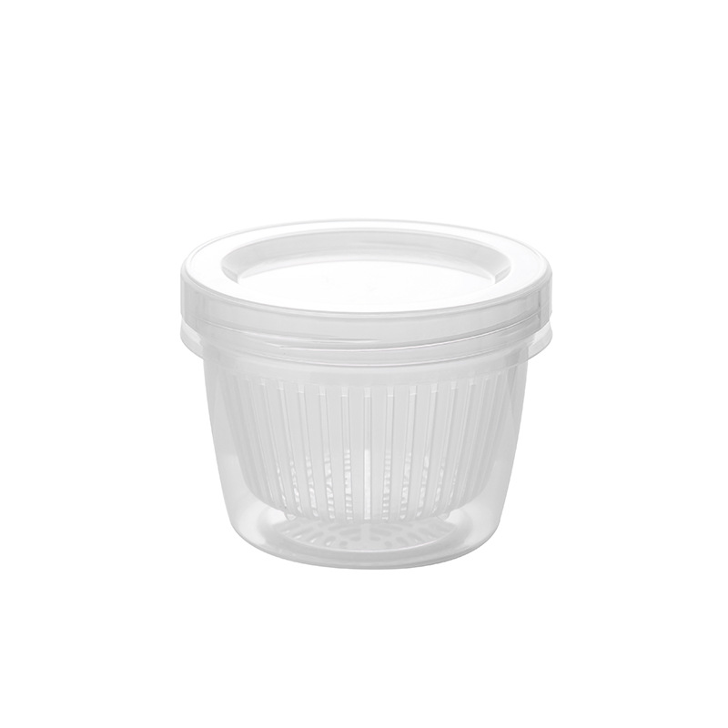 Refrigerator Fresh-keeping Box Ginger, Garlic and Scallion Storage Box Household Portable Round Transparent Draining Double-layer Fresh-keeping Bowl Sealed Box