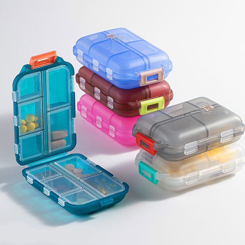 Cross-Border double-layer small medicine box packing box portable pill box transparent 10-compartment sealed medicine storage box