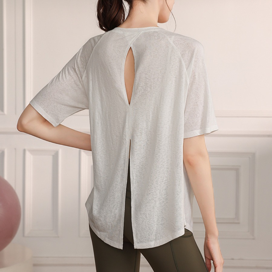 New Tencel snowflake lightweight breathable split yoga sports top women's professional running fitness short sleeve blouse T-shirt