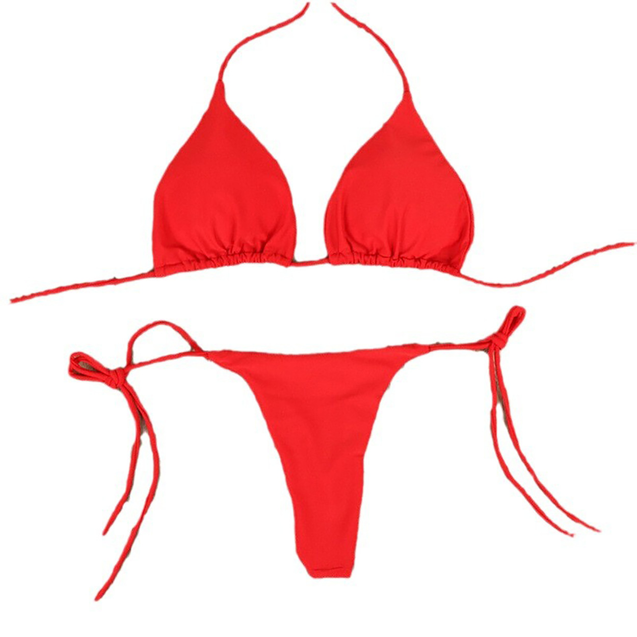New solid color bikini halter lace-up swimsuit women's split adjustable multi-color bikini