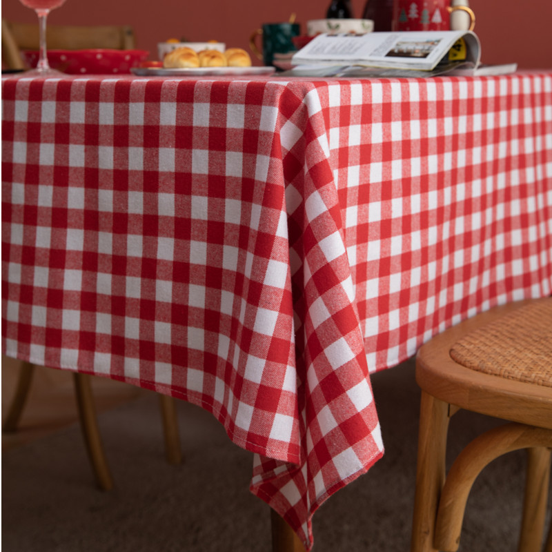 Lexuanxiu Christmas party tablecloth wholesale hot selling red and white plaid Nordic simple cotton and linen rectangular tablecloth cover