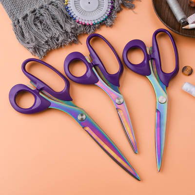 Stainless steel household tailor scissors sewing scissors cloth cutting garment scissors PU leather scissors color titanium craft scissors cross border