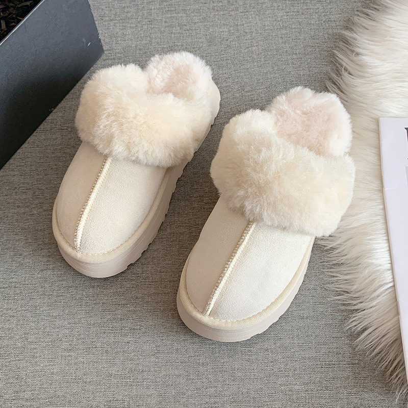 Baotou Mao Mao slippers women's outer wear 2022 new fur one thick-soled household shoes non-slip flat cotton-padded shoes_voghion.com