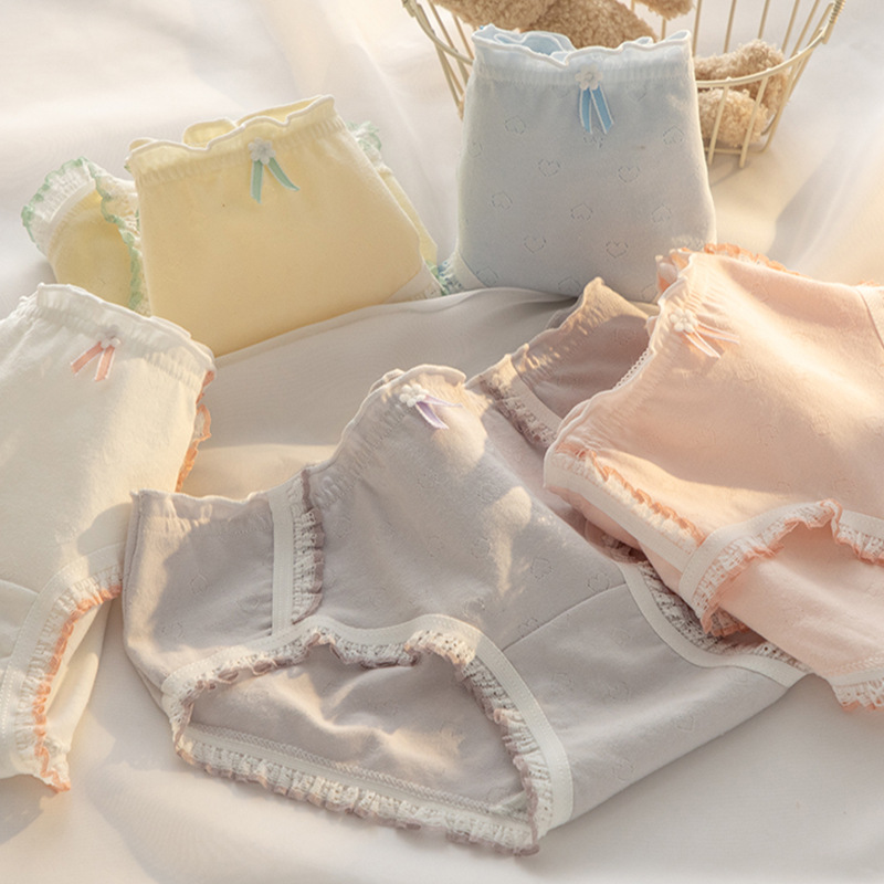 Class A Baby Cotton Underwear Women's 7A Antibacterial Crotch Breathable Love Jacquard Mid-Waist Hip Student Briefs