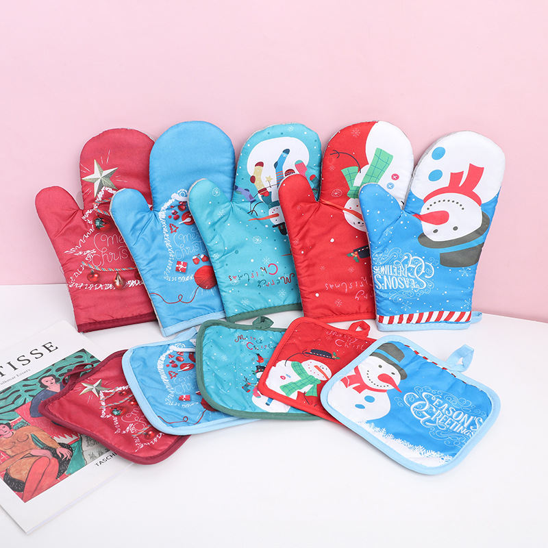 Christmas Anti-scald Heat Insulation Gloves New in stock Snowman Christmas Tree Cartoon Heat Insulation Gloves Anti-scald Baking Gloves