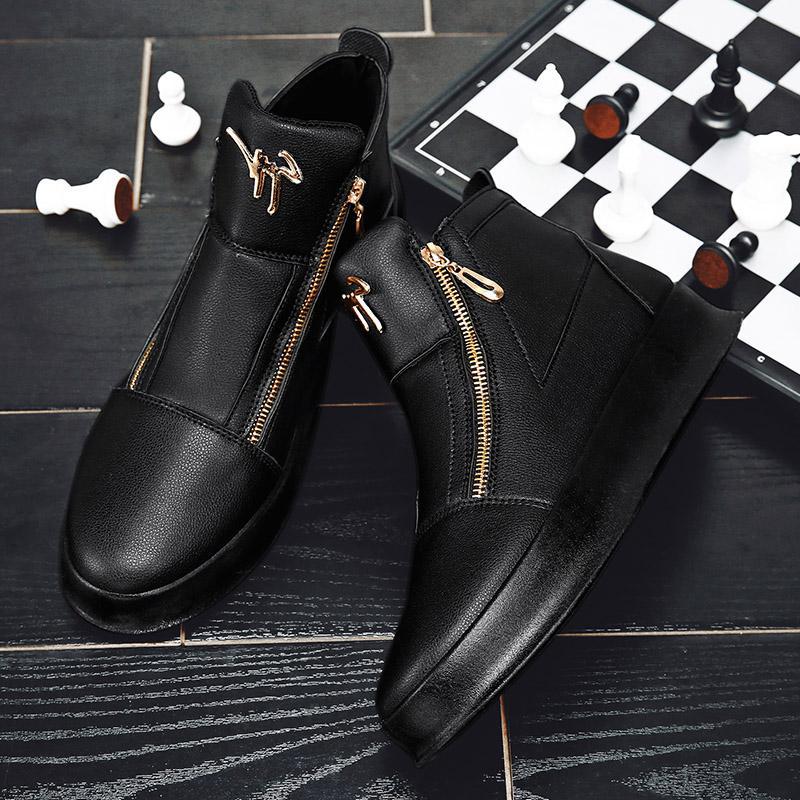 Trendy men's shoes summer 2023 new leather breathable high-top shoes thick-soled white casual shoes men's high-top board shoes