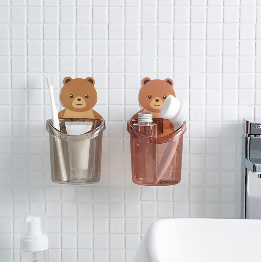 Bear Hug Storage Cup Punch-free Bathroom Wall-mounted Storage Rack Comb Storage Box Toothpaste Toothbrush Storage Rack