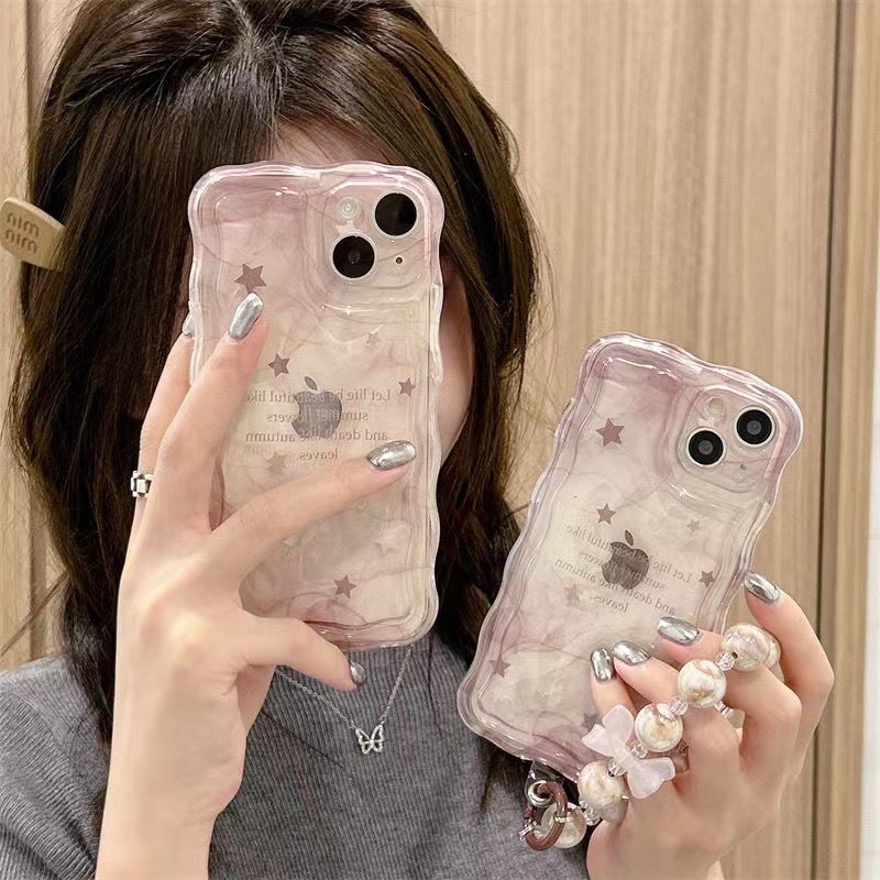 粉紫星星英文IPhone15ProMax波浪隕石立體蘋果13手機殼適用IP11軟