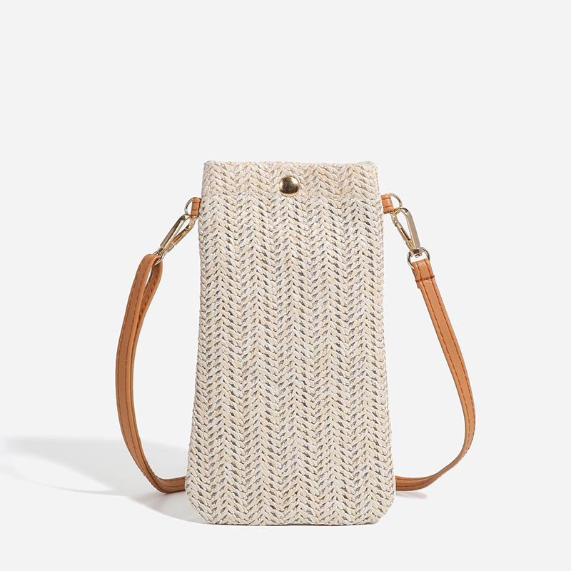 Mobile Phone Bag Summer 2023 New Beach Bag Women's All-match One-shoulder Crossbody Bag Woven Vertical Straw Coin Purse for Women
