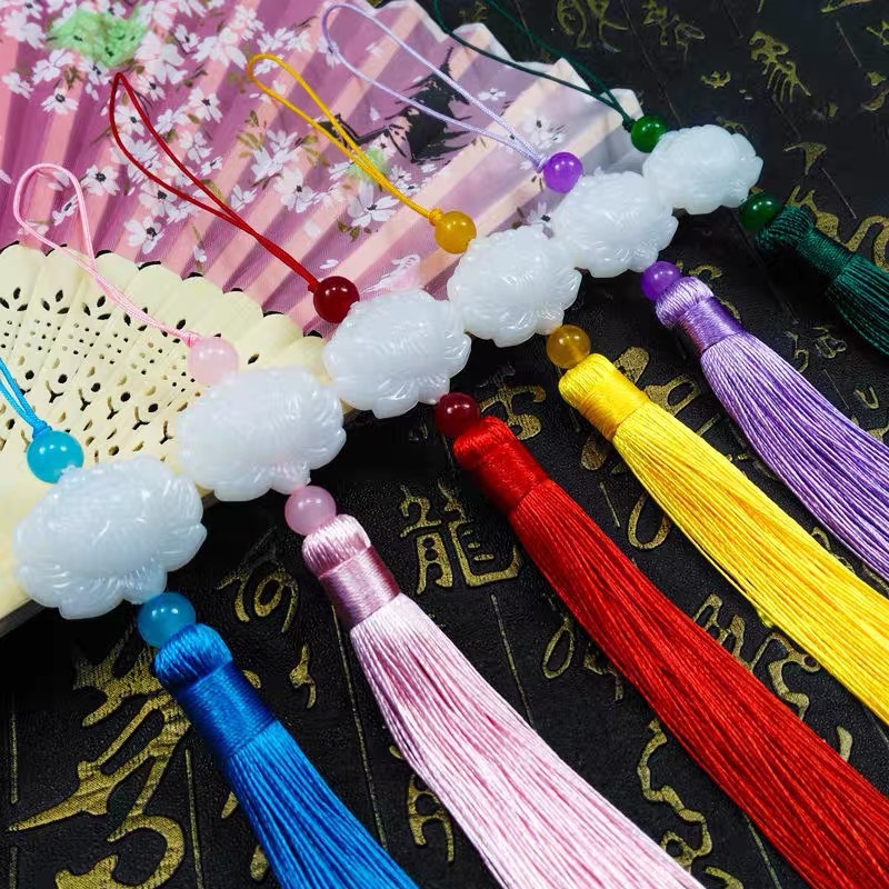 White Jade Lotus hanging fringe fan tassel ancient costume Hanfu tassel fan pendant clothing accessories in stock supply