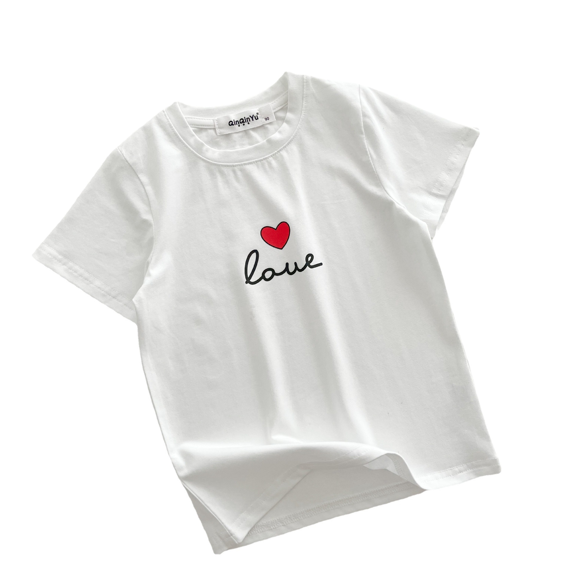 New Korean-style Parent-child Suit Family of Three Four Babies Mother-child Cotton Short-sleeved Cotton T-shirt Love Printed Family Suit