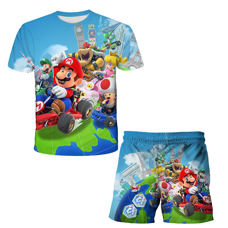 2023 New Super Mario Bros Mario round neck short sleeve quick-drying shorts sports casual suit wholesale