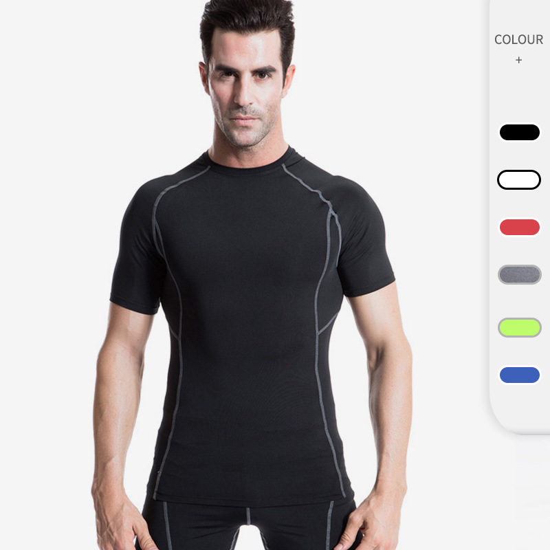 Men's Tight Training PRO Short-sleeved Fitness Sports T-shirt Elastic Sweat-wicking Quick-drying Compression Shirt Clothes 1008