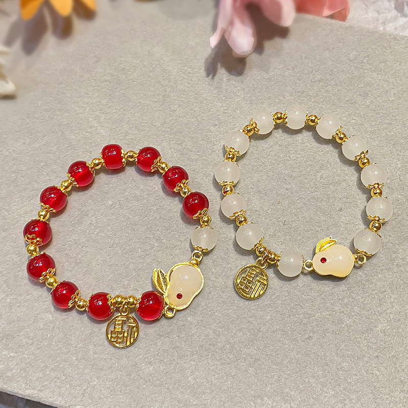 New Chinese-style Jade Rabbit Bracelet Women's ins Niche Design High-value Student Bracelet Girlfriend Antique Birthday Gift