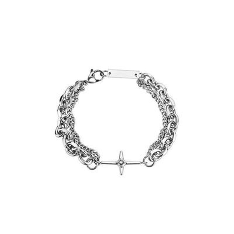 ins Japanese and Korean-style 2021 Titanium Steel Bracelet for Men Retro and Boys Cold Style Hip-hop Niche Design Double-layer Star Mans Bracelet