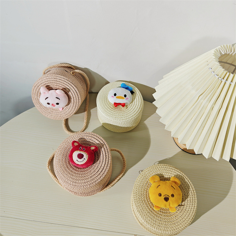 Children's bags wholesale cartoon large mixed small round straw bags strawberry bear girls boys small bags