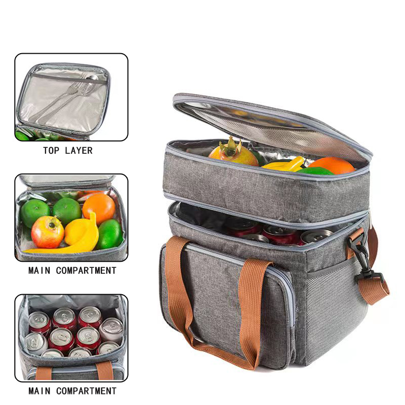 Amazon Double Layer Lunch Bag Crossbody Large Capacity with Rice Insulation Bag Outdoor Picnic Waterproof Ice Bag Insulation Bag
