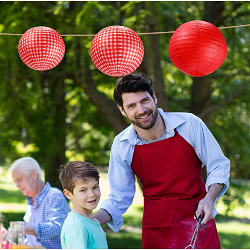 Cross-border new round lantern outdoor dinner red plaid paper lantern outdoor decoration red lantern factory wholesale