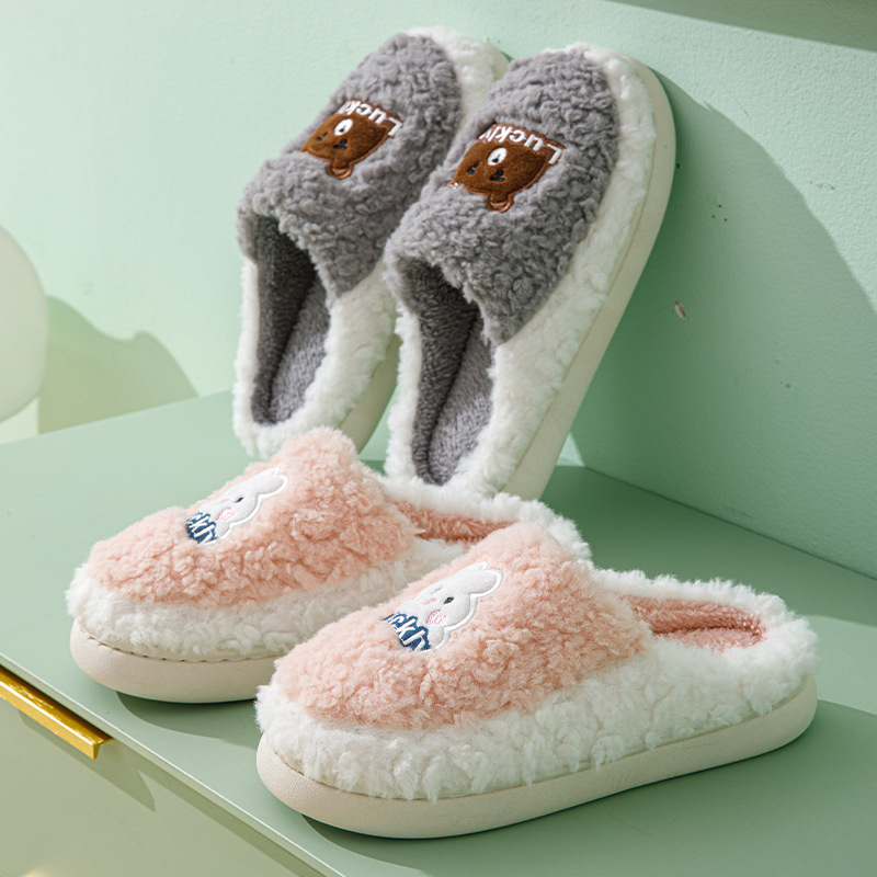 Factory wholesale cotton slippers women's autumn and winter indoor warm home thick bottom couple plush slippers home winter
