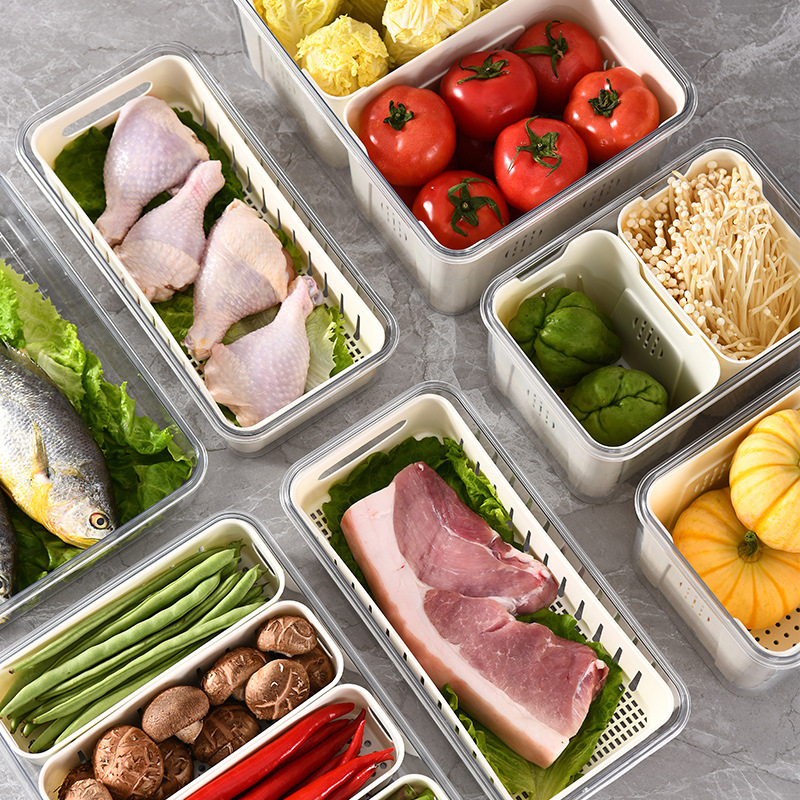 PET New Fresh-keeping Box Refrigerator Storage Box Plastic Thickened Freezing Drain Fresh-keeping Box Special for Refrigerator