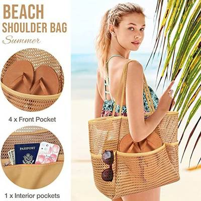 Beach Bag Amazon Handbag Large Bag Mesh Bag Women's Multi-Pocket Travel Swim Bag