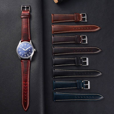 2024 new spot oil wax leather strap bright universal head layer vintage watch strap accessories pin buckle