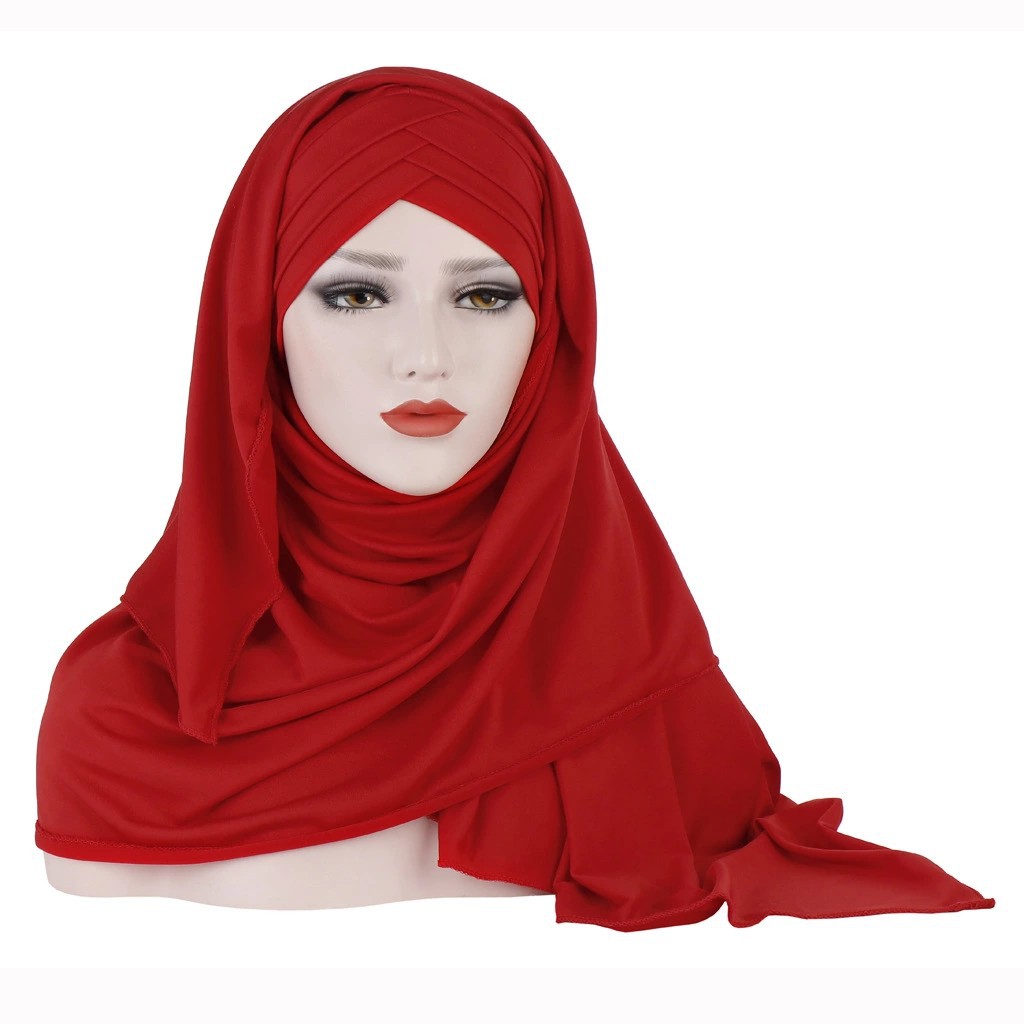 Amazon New Milk Silk Monochrome Toe Scarf Hat Two-piece Muslim Women Fashion Patch Cover