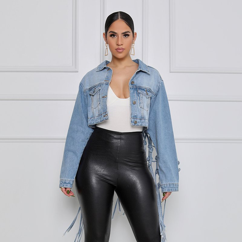Cross-border Hot Selling Loose Denim Jacket Women's 2023 New European and American Style Fashion Lapel Fashionable Woven Denim Jacket